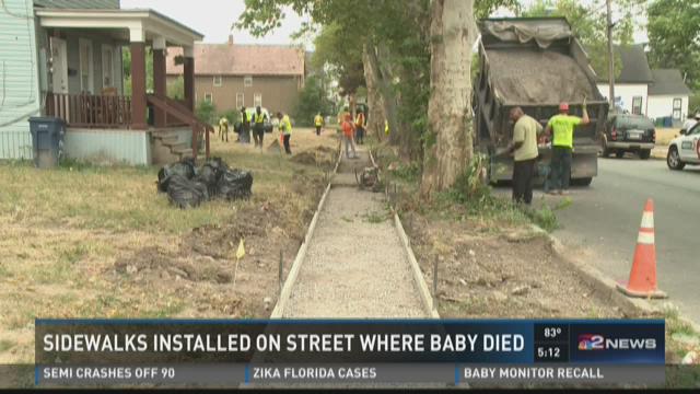 Sidewalks installed on street where baby died | wgrz.com